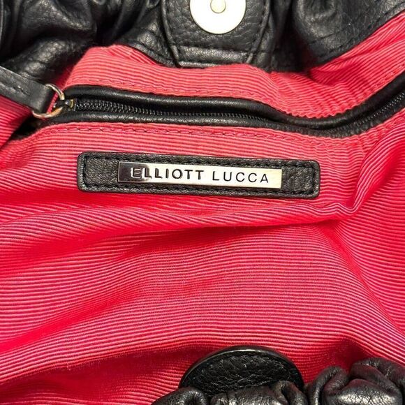 Elliott Lucca Pebbled Leather Braided Strap Shoulder Bag Black Size 15"x 9" - Picture 4 of 6